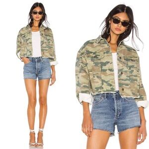 Free People Camo Cropped Denim Jacket Size XS